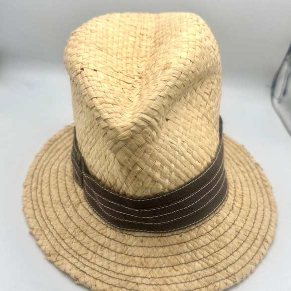 Lola Hats Accessories - Lola Hats Straw Hat Brown Sun Hat Fedora Ribbon Band Studded Tan  XS Small 21 in